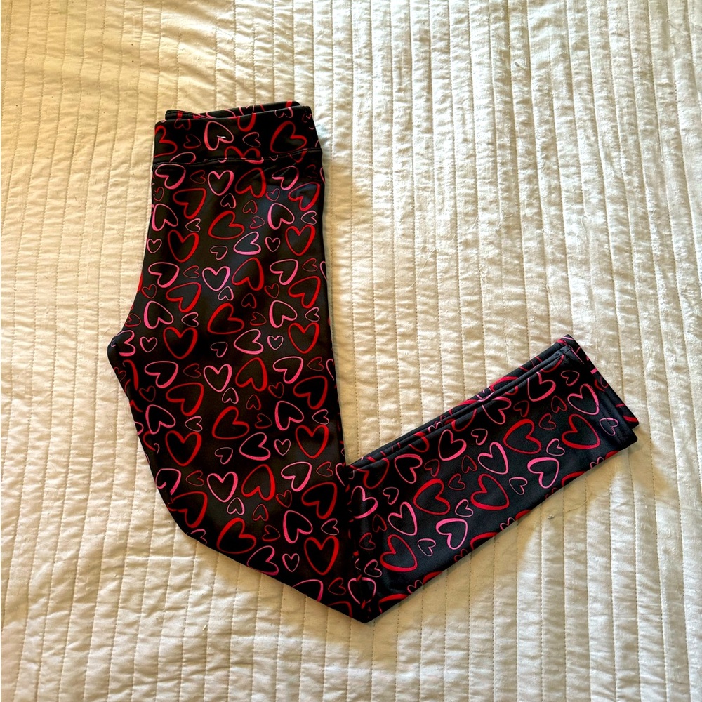 Mid Rise Fleece Lined Heart Leggings, M
